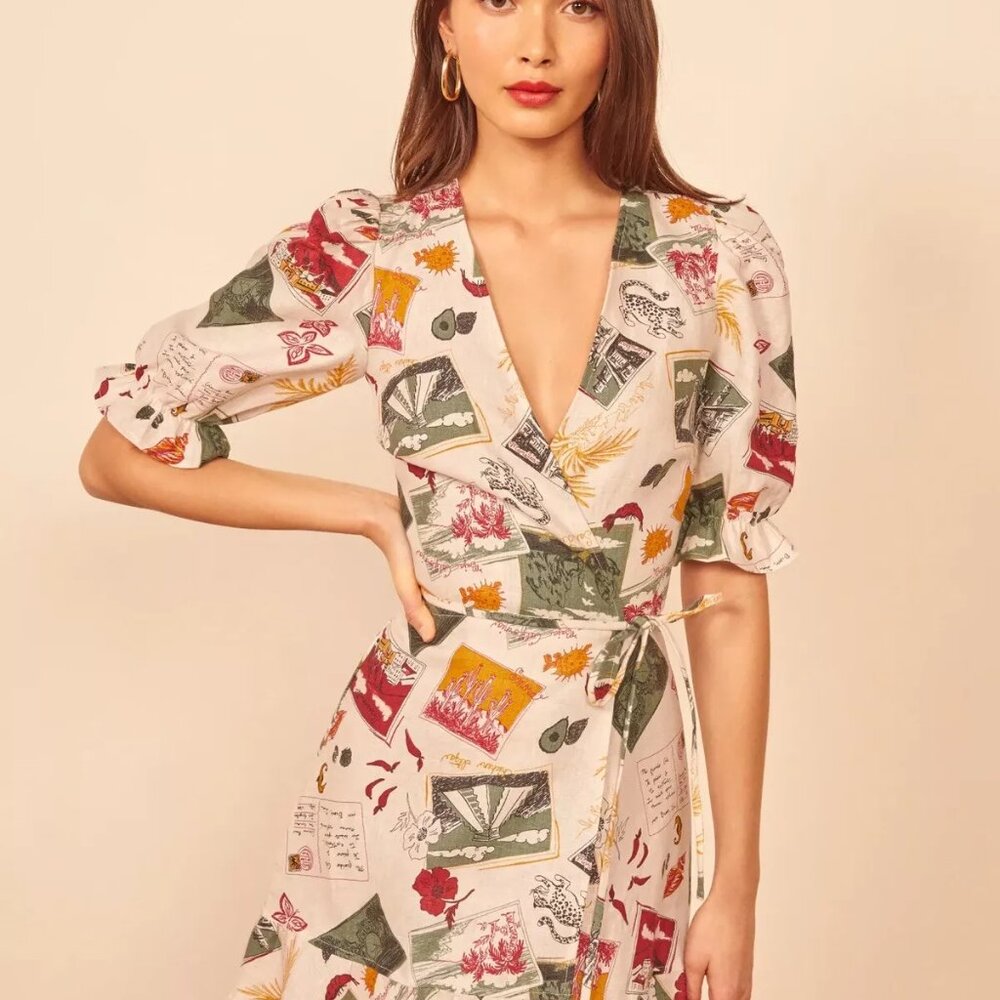 Carmelo Linen Wrap Dress in Vacaciones